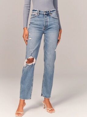 Abercrombie & Fitch The Dad High Rise Distressed Jeans